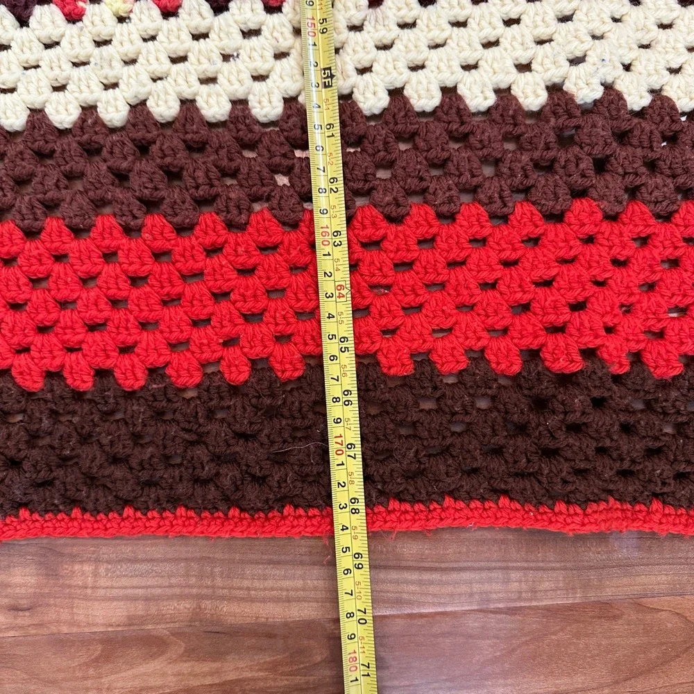 Vintage Granny Square Crochet Blanket Afghan Throw Retro Brown‎ Handmade 68x66